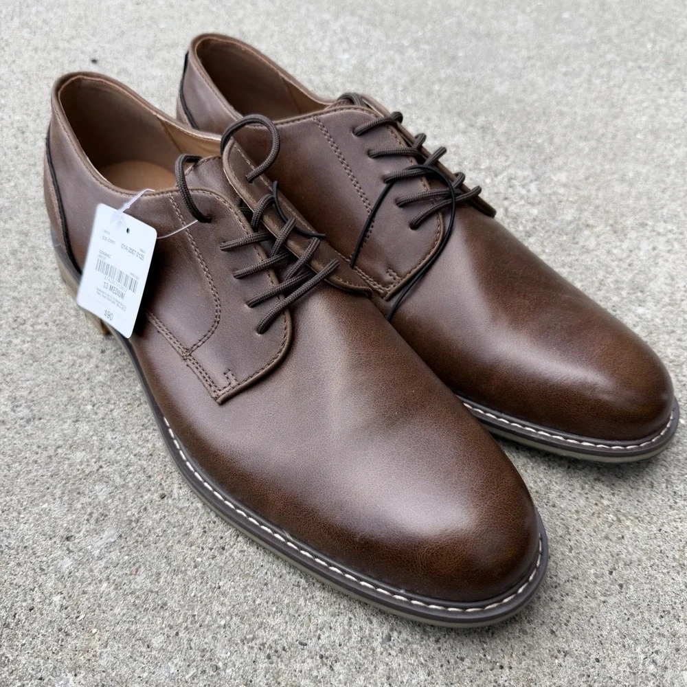 J. Ferrar Mens Cognac Brown Derby Dress Shoes Memory Foam 13M NEW